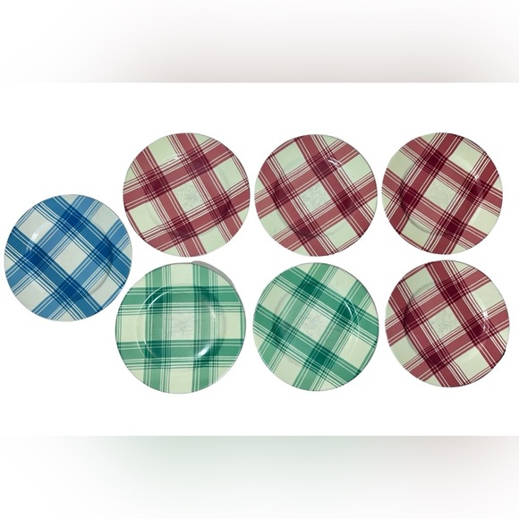 Lot of 8 Plaid Plates Patrick Frey Plate Limoges Salad Dinner 8 1/2” Dish